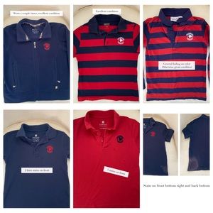 Primrose 5 polo shirts + 1 sweater, size YXS (5-6), blue and red, Dennis brand
